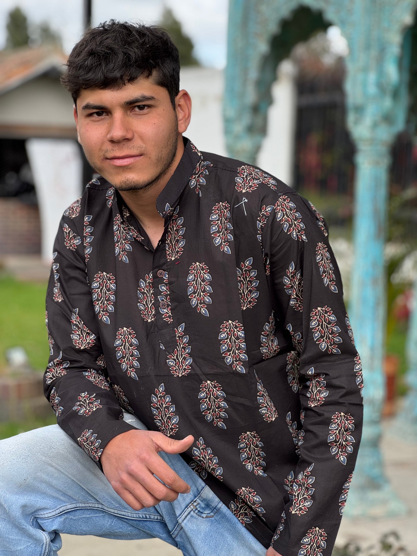 Kurta Hindu Corta con Estampado Tradicional
