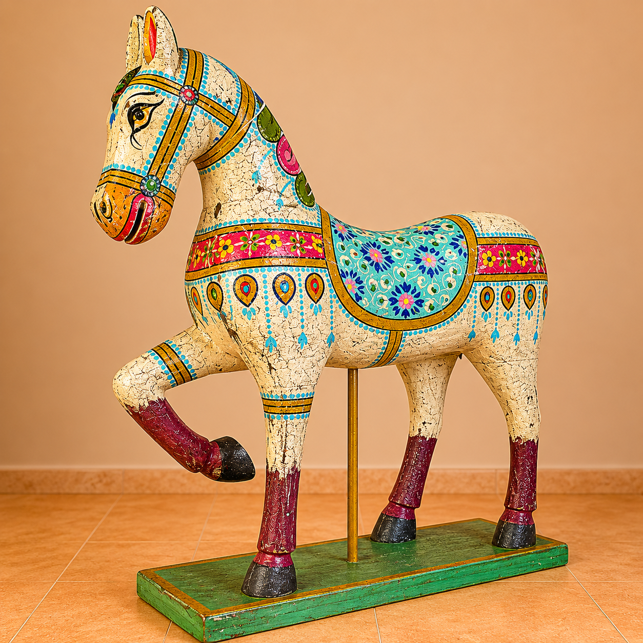 Caballo Decorativo Blanco en Madera Tallado y Pintado a mano