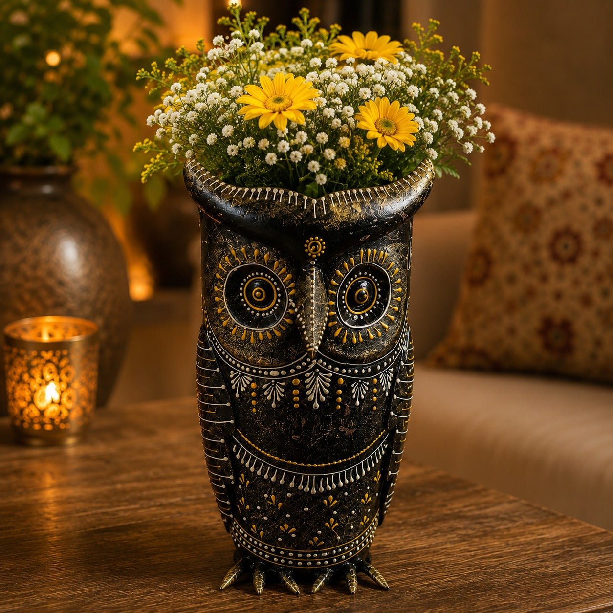Búho Decorativo Kavya de la Noche Dorada - BOUTIQUEDELAINDIA