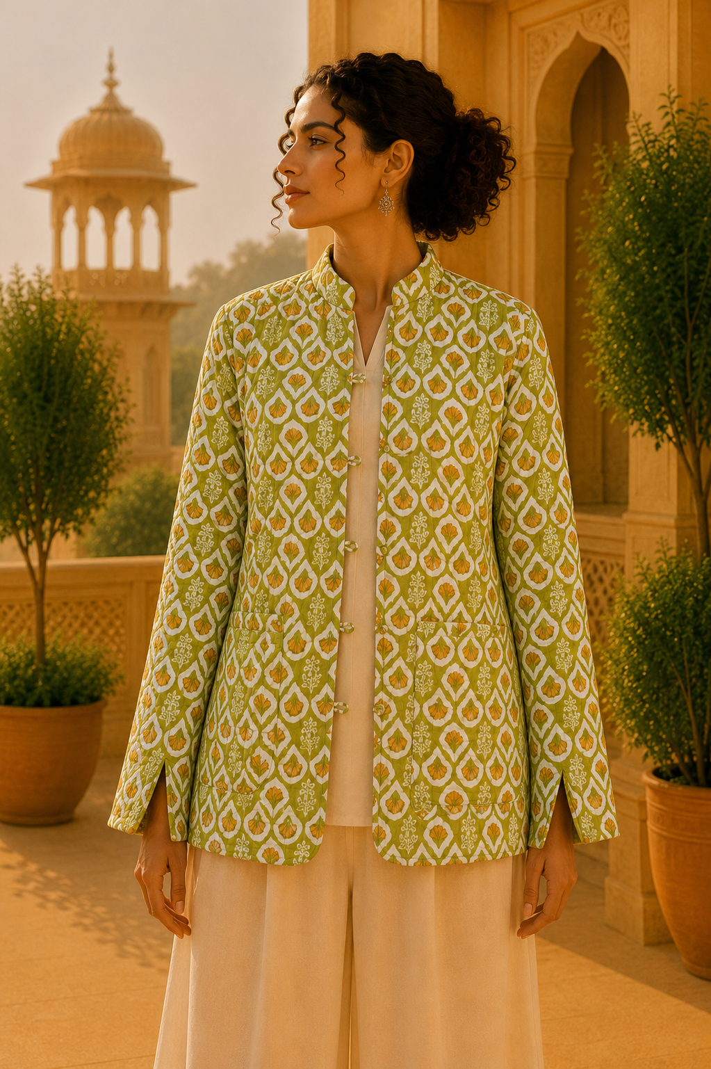 Chaqueta Doble Faz Oliva Mandarina