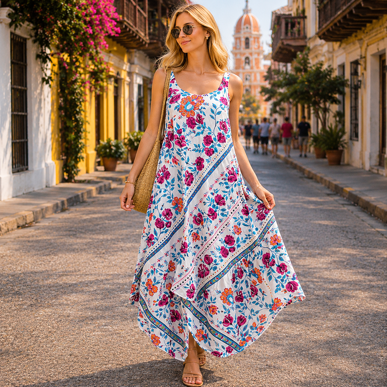 Vestido Arati Tela Fresca DR-56 Blanco Floral