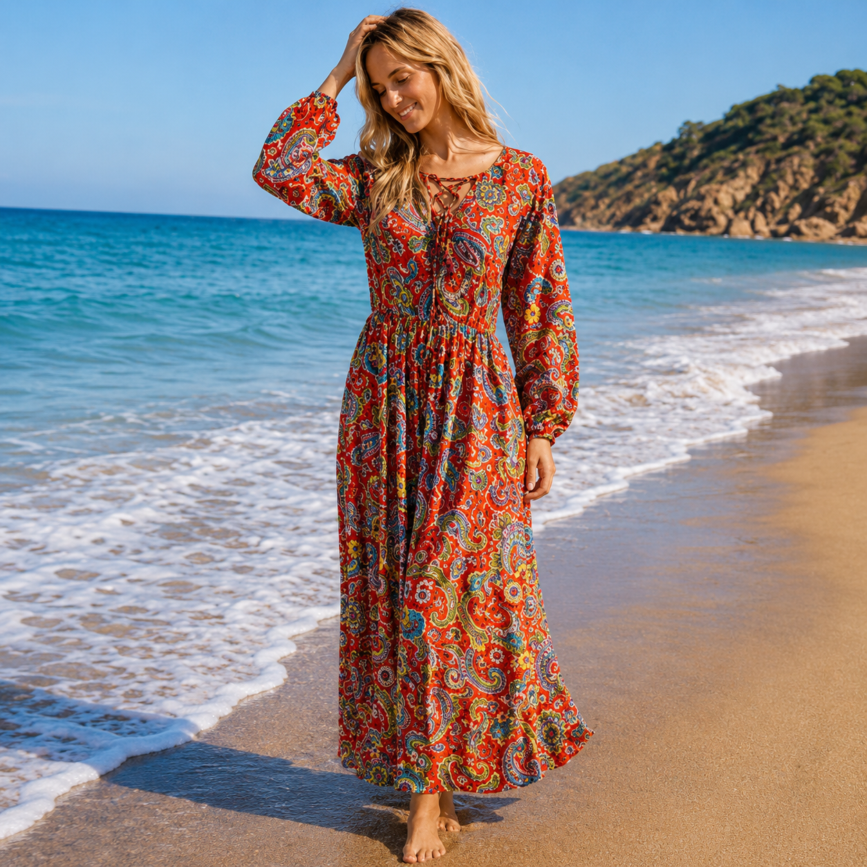 Vestido Radhe Tela Fresca DR-50-2 Rojo