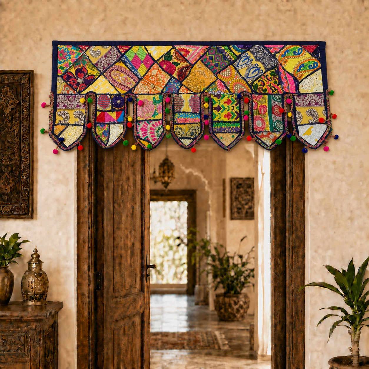 Cenefa India Rangoli Multicolor con Pompones