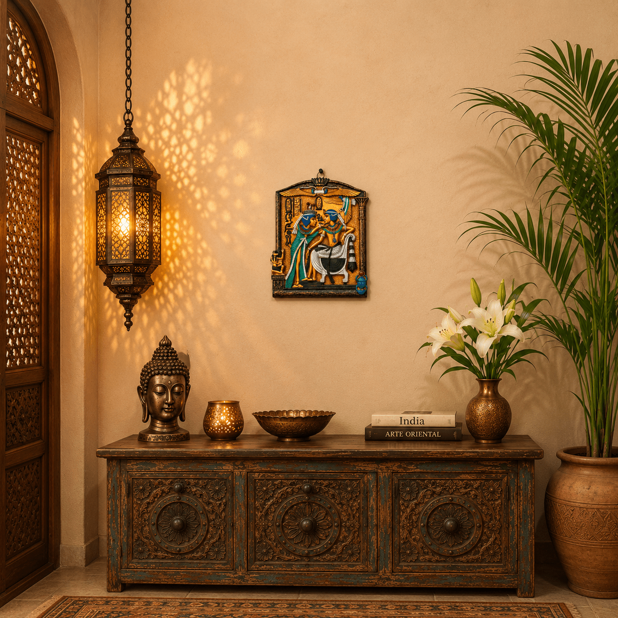 Cuadro Decorativo Tutankamón y Ankhesenamón en Piedra Natural - BOUTIQUEDELAINDIA