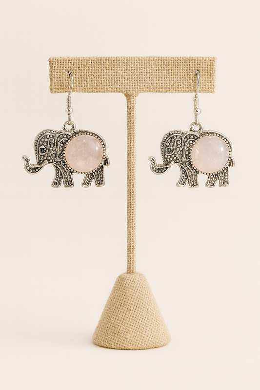 Aretes Elefante Cuarzo Rosado