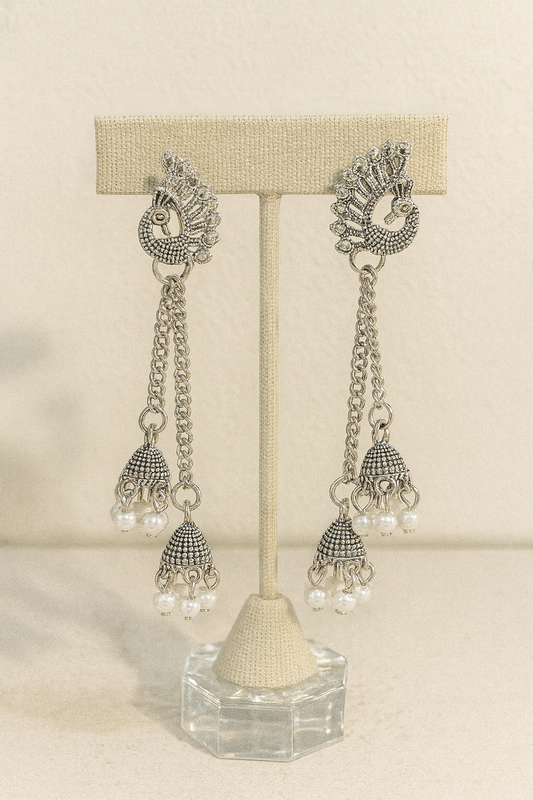 Aretes Jhumka pavos plateados