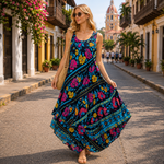 Vestido Arati Tela Fresca DR-56 Azul Floral