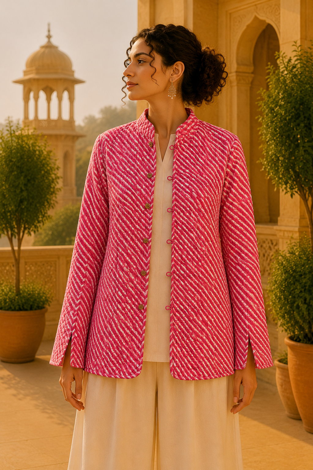 Chaqueta Doble Faz Jardín Gris Rosa