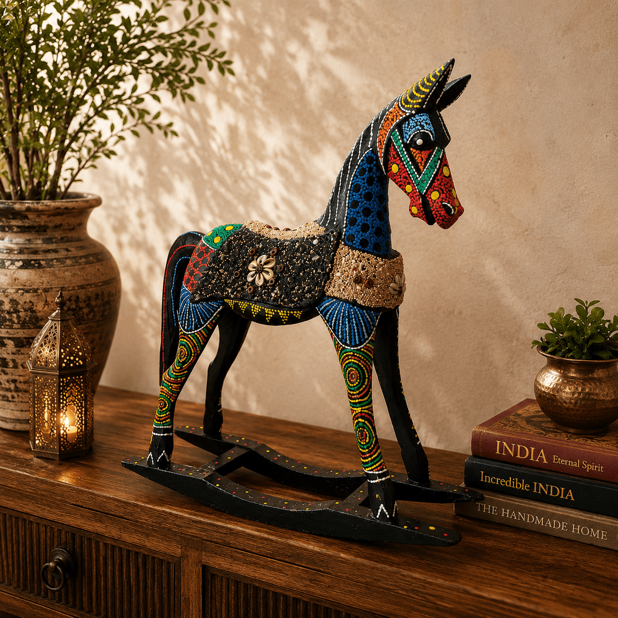 Caballo de Madera Rangrez de Gujarat - BOUTIQUEDELAINDIA