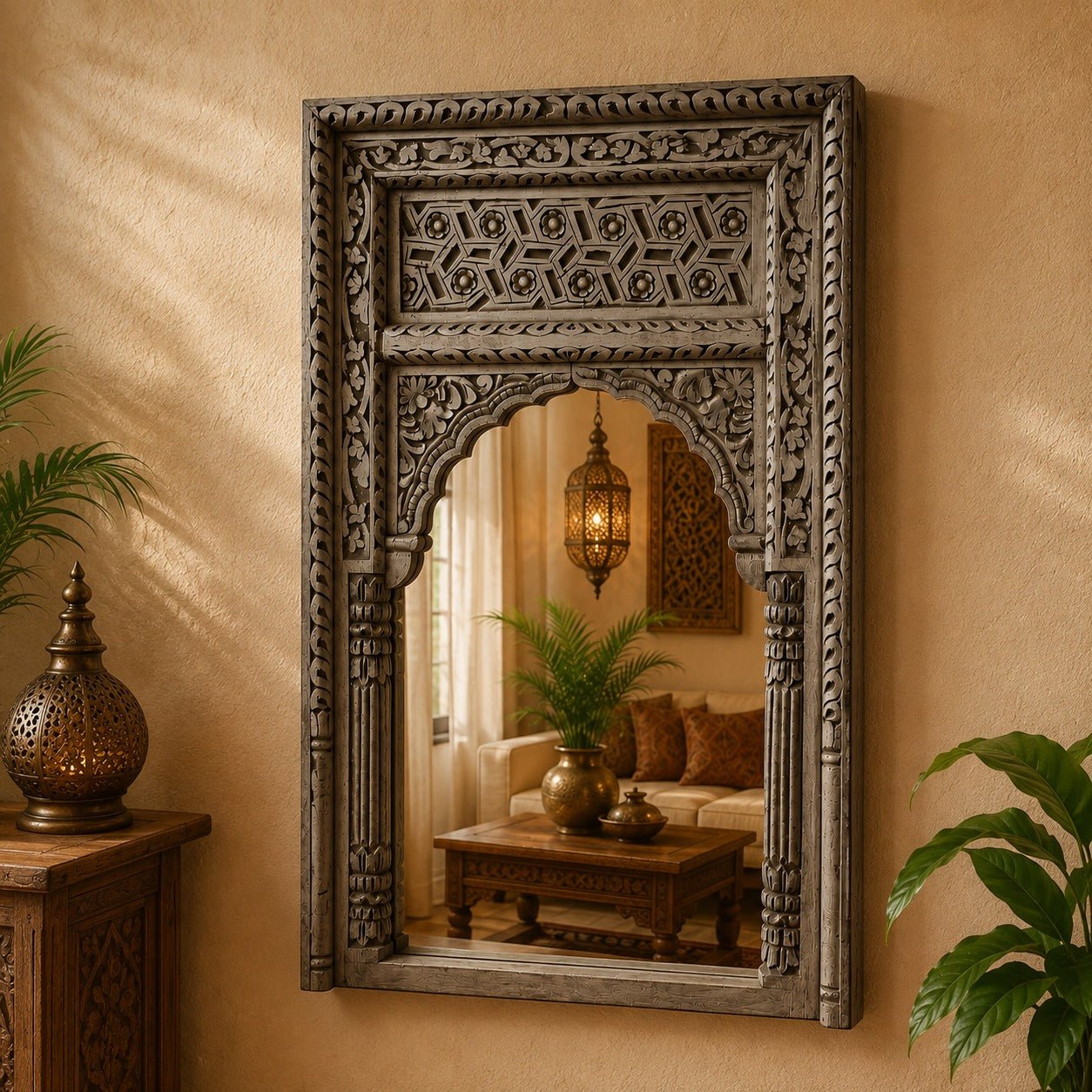 Espejo Tallado de Madera Jodhpur - BOUTIQUEDELAINDIA