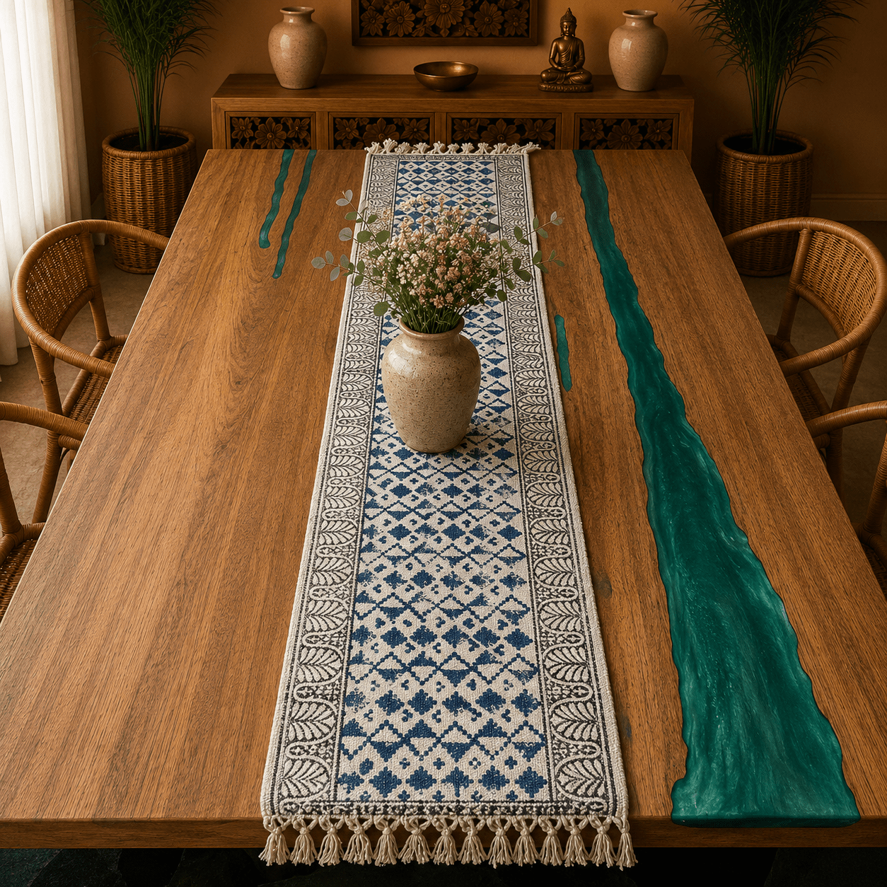 Camino de Mesa Veda del Índigo Real - BOUTIQUEDELAINDIA