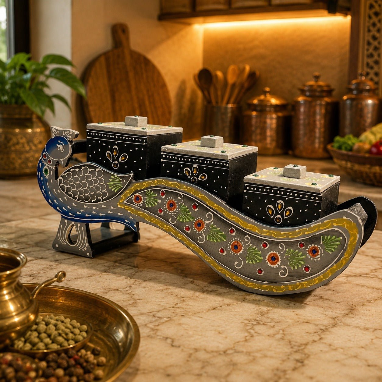 Organizador de Condimentos Pavo Real del Palacio de Amber - BOUTIQUEDELAINDIA