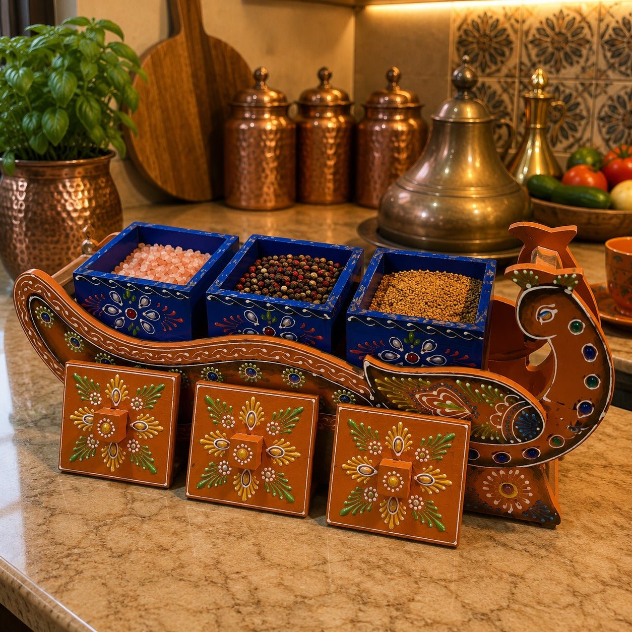 Organizador de Condimentos Pavo Real de los Jardines de Jazmin - BOUTIQUEDELAINDIA