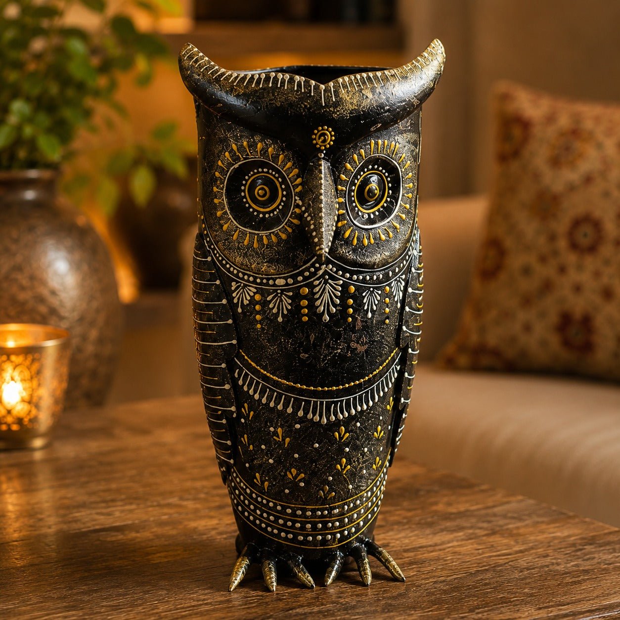 Búho Decorativo Kavya de la Noche Dorada - BOUTIQUEDELAINDIA