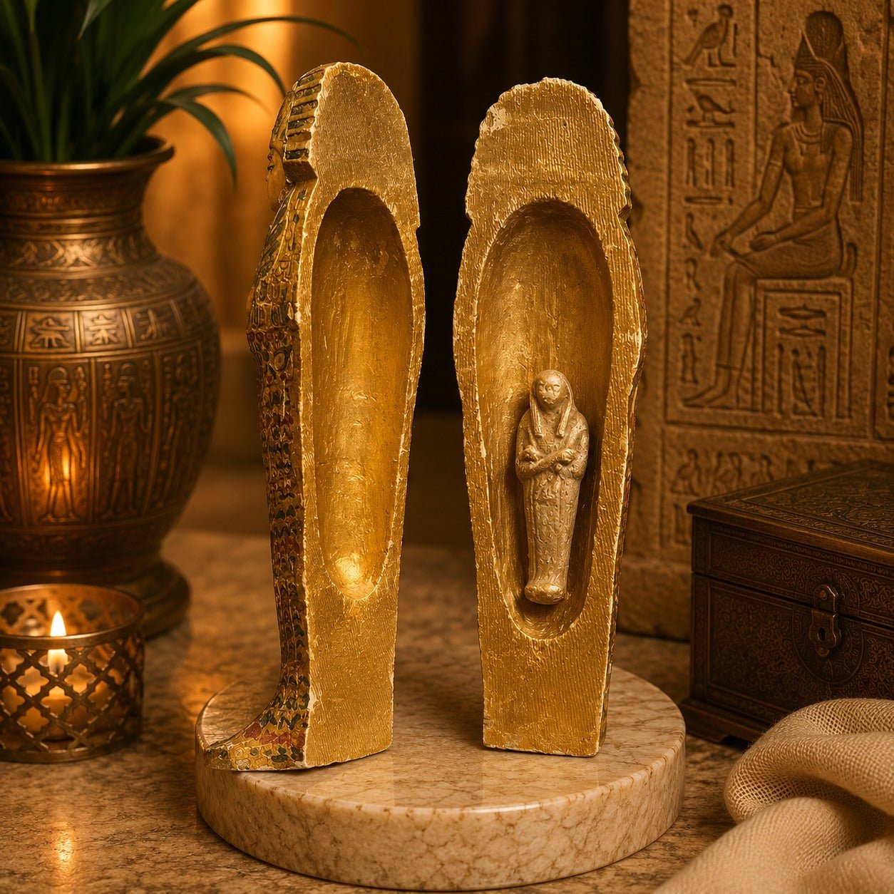 Escultura Sarcófago Faraona Amara con Compartimento Secreto - BOUTIQUEDELAINDIA