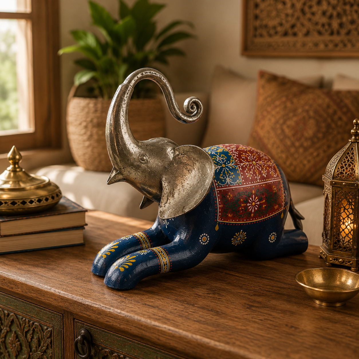 Elefante Decorativo Magia Hindu Azul