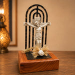 Escultura de Mesa Cristo Redentor con Base de Madera