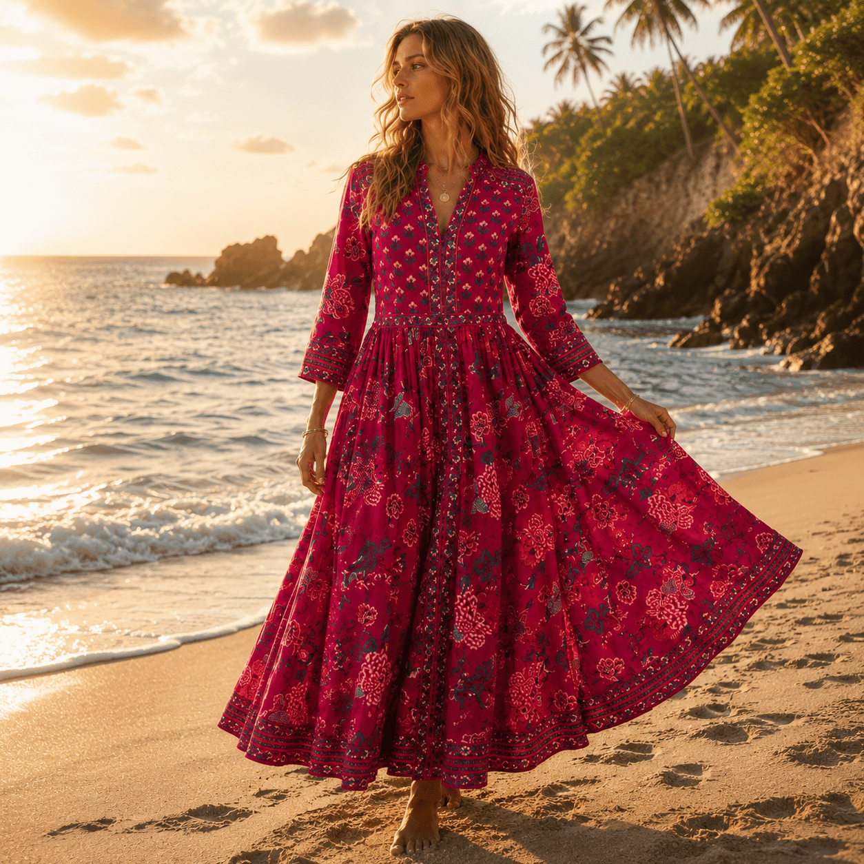 Vestido Anarkali Color Rosado - BOUTIQUEDELAINDIA