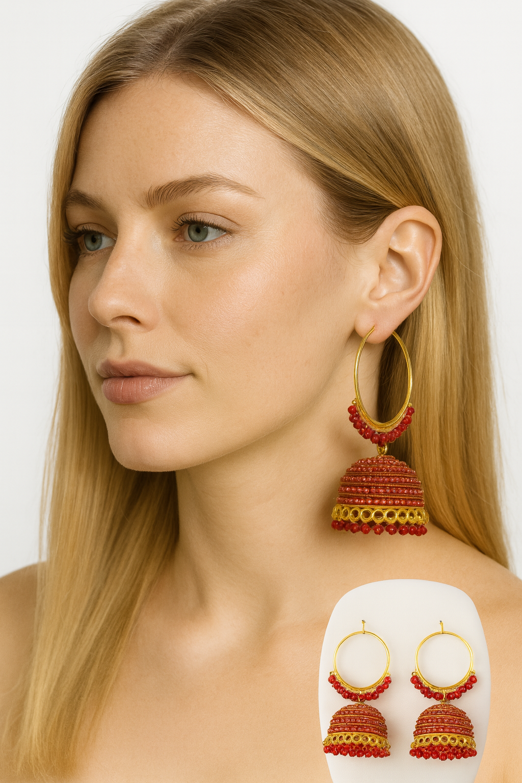 Fiery Red Jhumka Earrings