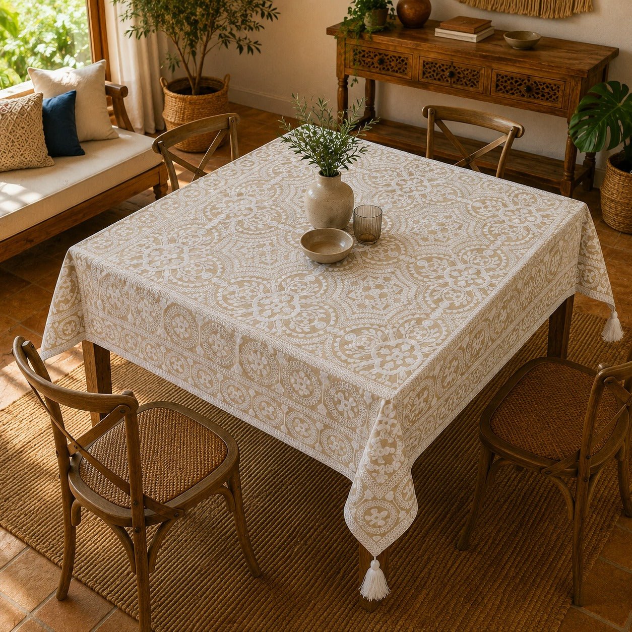 Mantel de Lino Pamukkale Marfil - BOUTIQUEDELAINDIA
