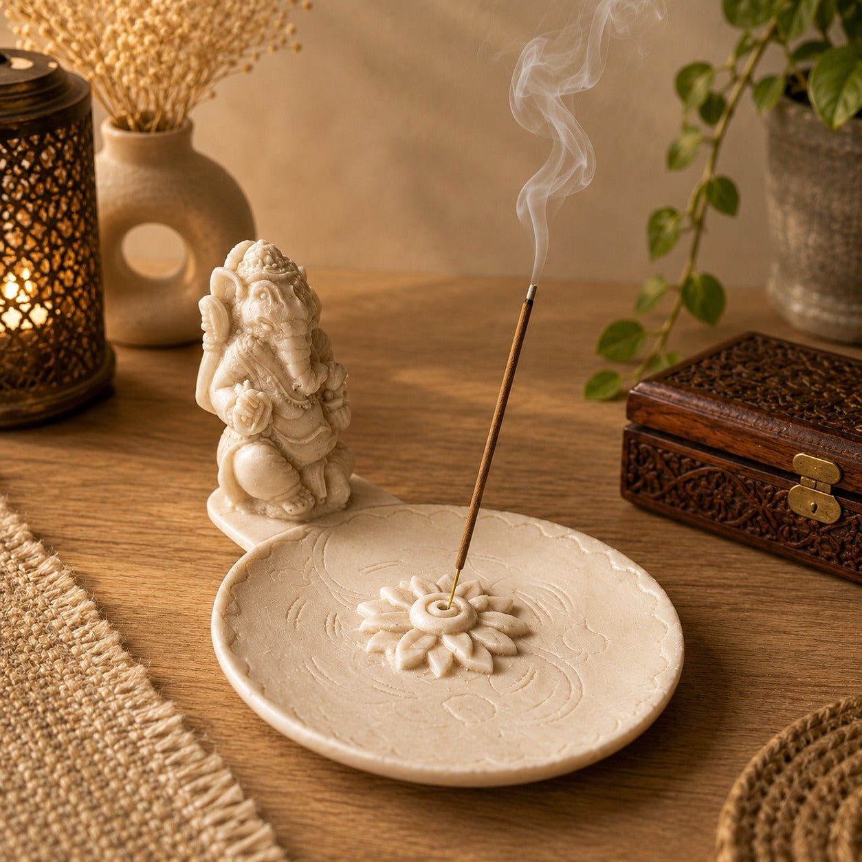 Porta Incienso Ganesha Flor de Loto Blanco - BOUTIQUEDELAINDIA