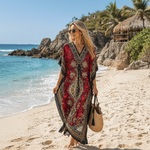 Vestido o Bata Kaftan Tela Liviana KF-1-1 rojo