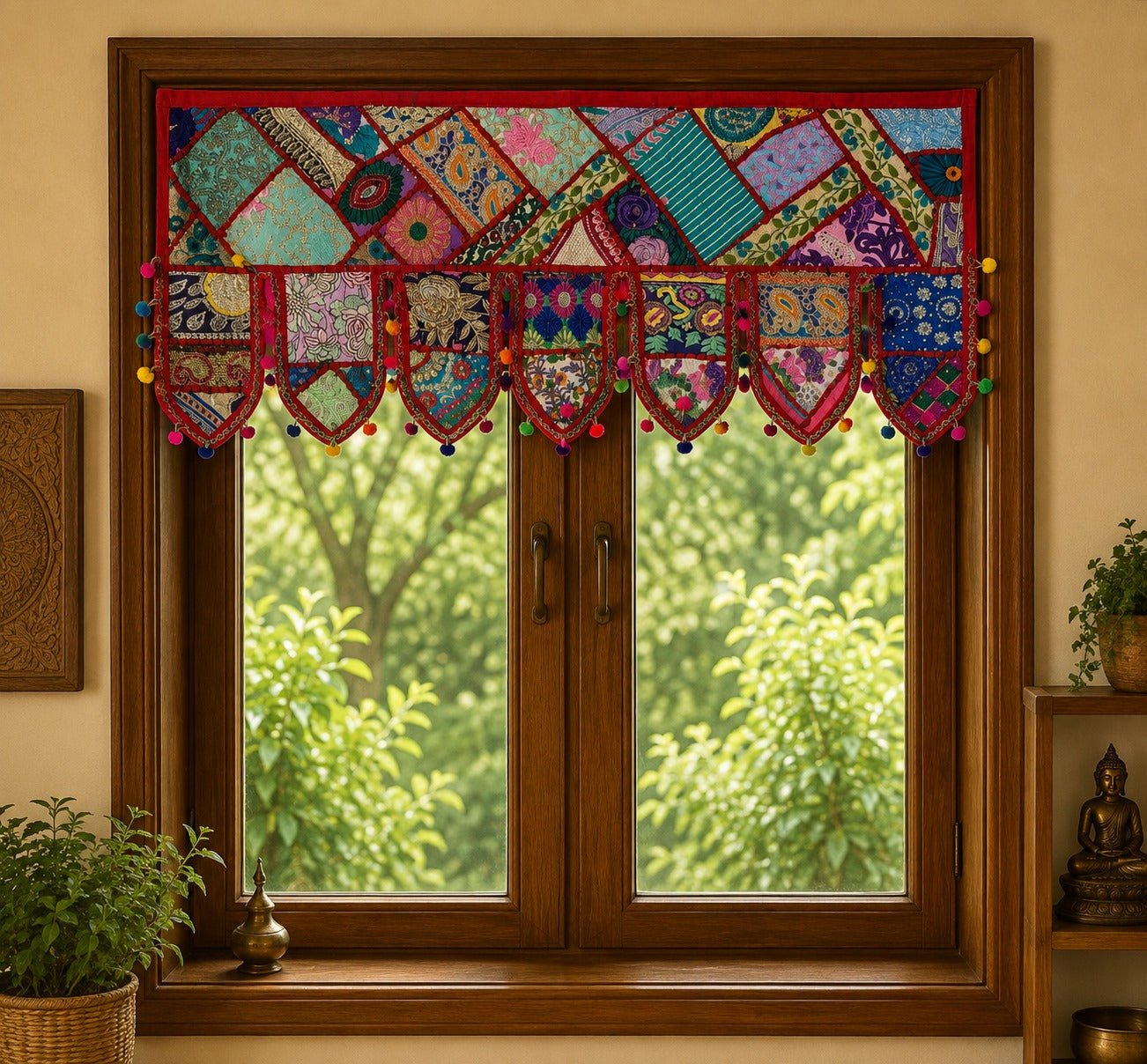 Cenefa India Jaipur Turquesa con Patchwork Floral - BOUTIQUEDELAINDIA