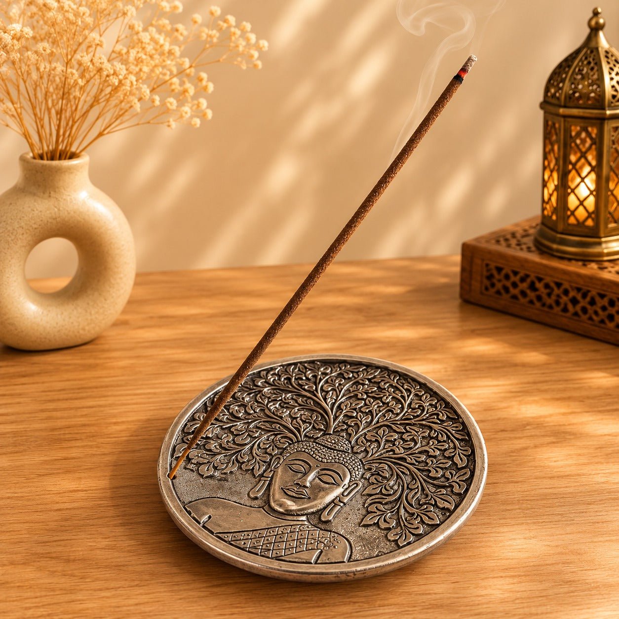 Porta incienso Árbol de la Vida con Buda en Metal - BOUTIQUEDELAINDIA