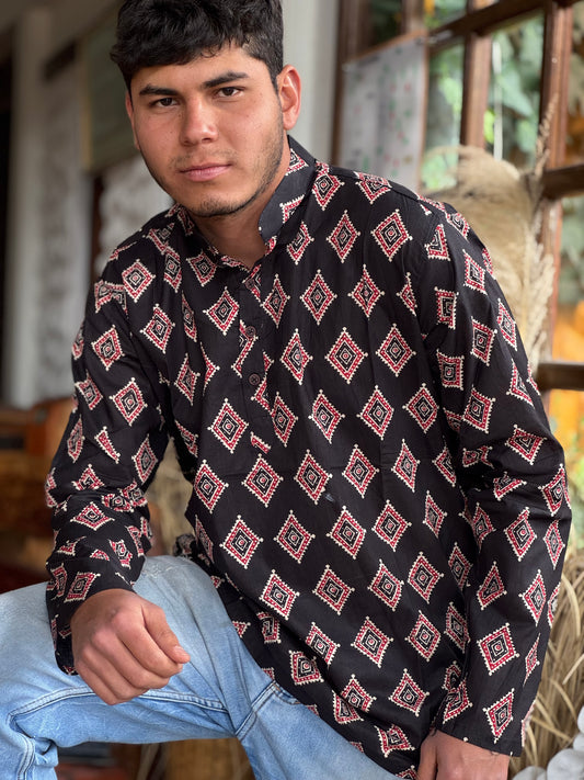 Kurta Hindu Corta con Estampado Tradicional