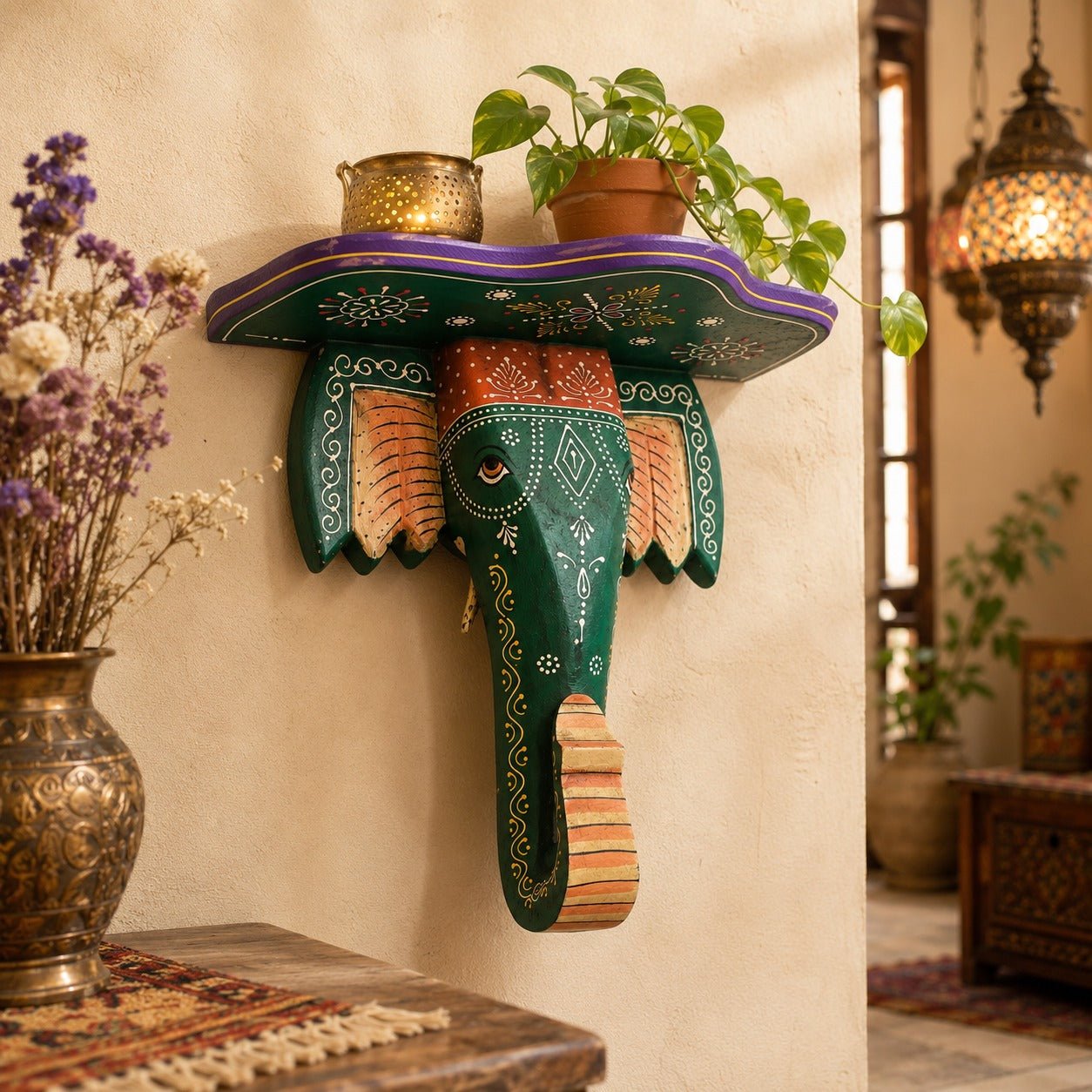 Repisa Decorativa Elefante de los Templos de Kerala - BOUTIQUEDELAINDIA
