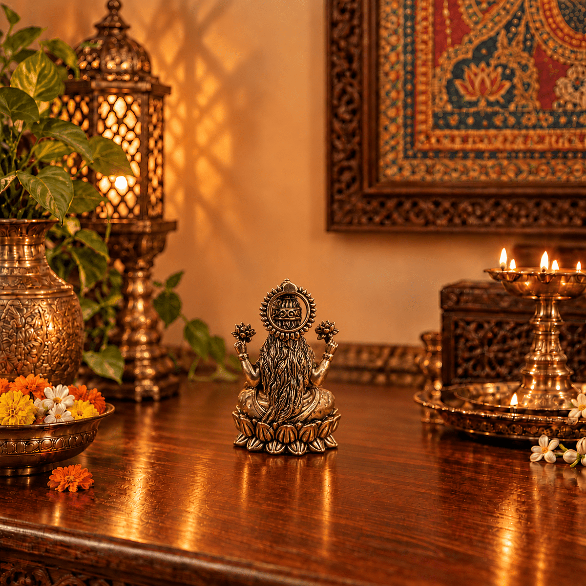 Figura Decorativa Diosa Lakshmi de Bronce Kamala – Prosperidad y Abundancia - BOUTIQUEDELAINDIA