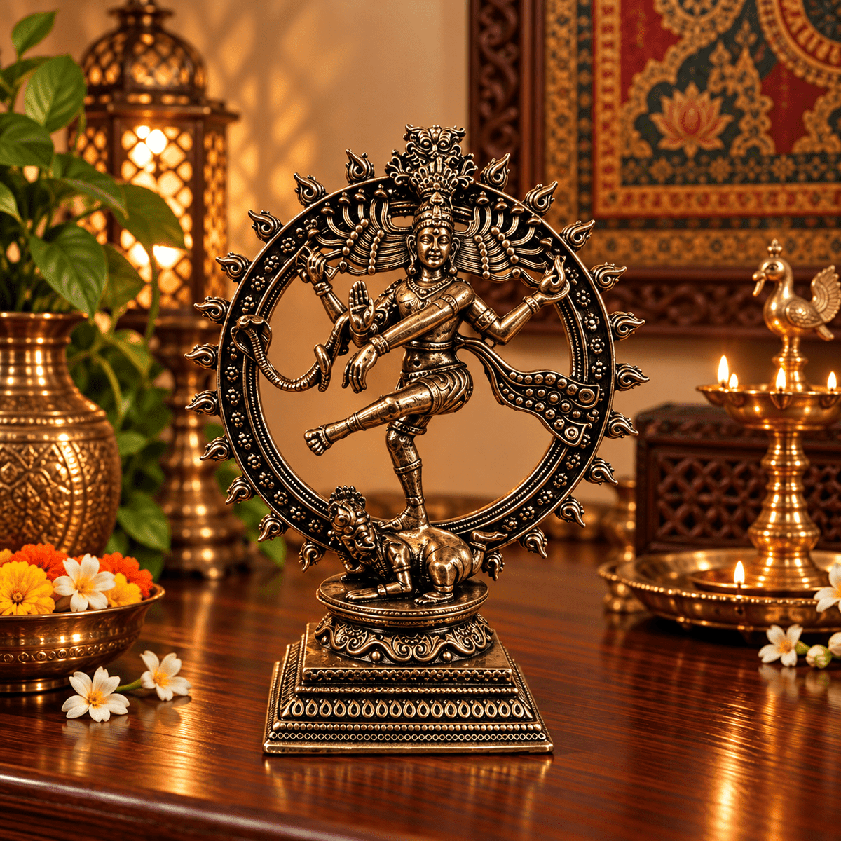 Figura Decorativa de Shiva Nataraja de Bronce Kailash con Aro de Fuego - BOUTIQUEDELAINDIA