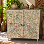Gabinete Oriental de Madera Tallada con Pavos Reales y Flores - MD - BOUTIQUEDELAINDIA