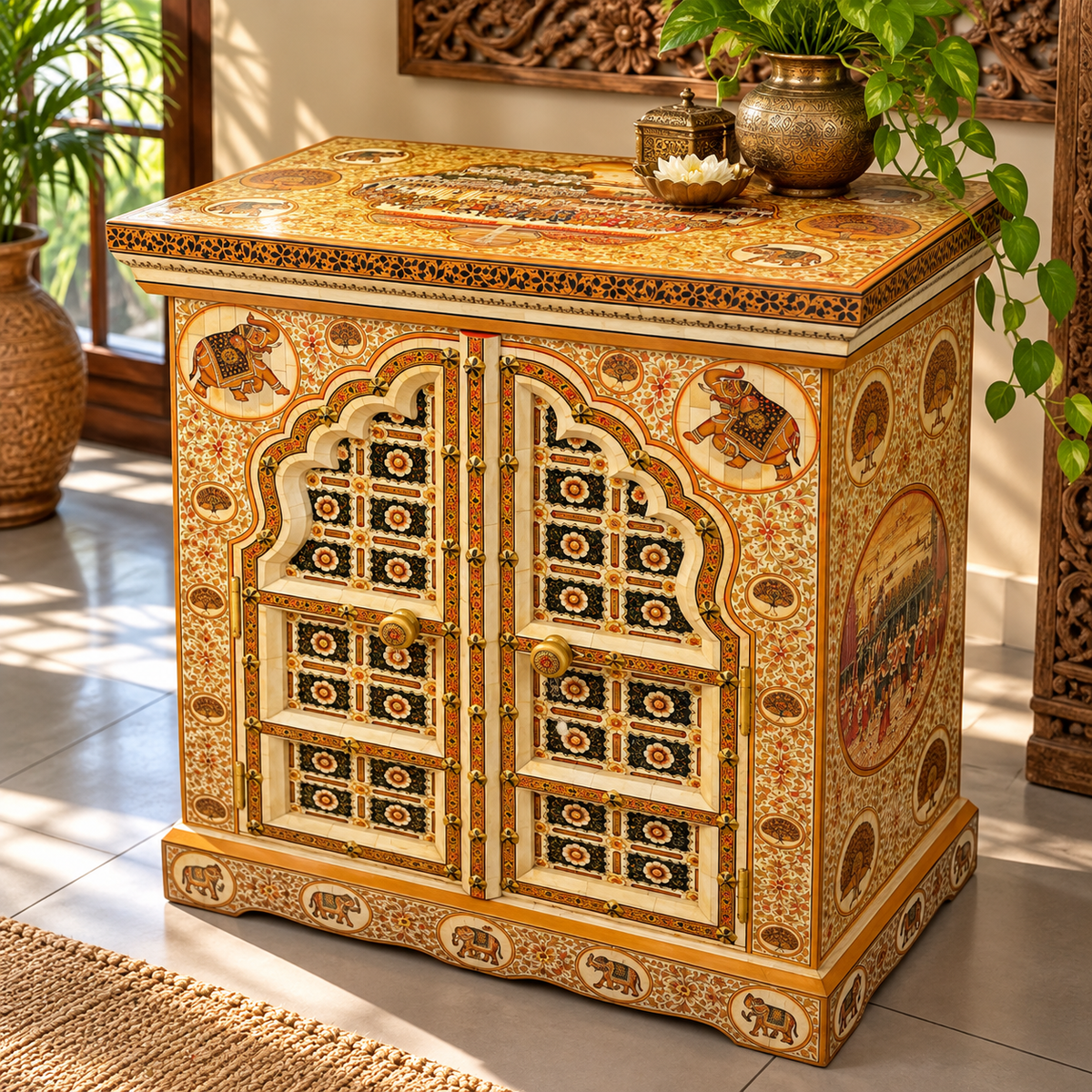 Gabinete Oriental de Madera Pintado a Mano Palacio Hindú - MD - BOUTIQUEDELAINDIA