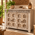 Aparador Oriental de Madera Tallada con Diseño Artesanal - MD - BOUTIQUEDELAINDIA