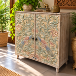 Gabinete Oriental de Madera Tallada con Pavos Reales y Flores - MD - BOUTIQUEDELAINDIA