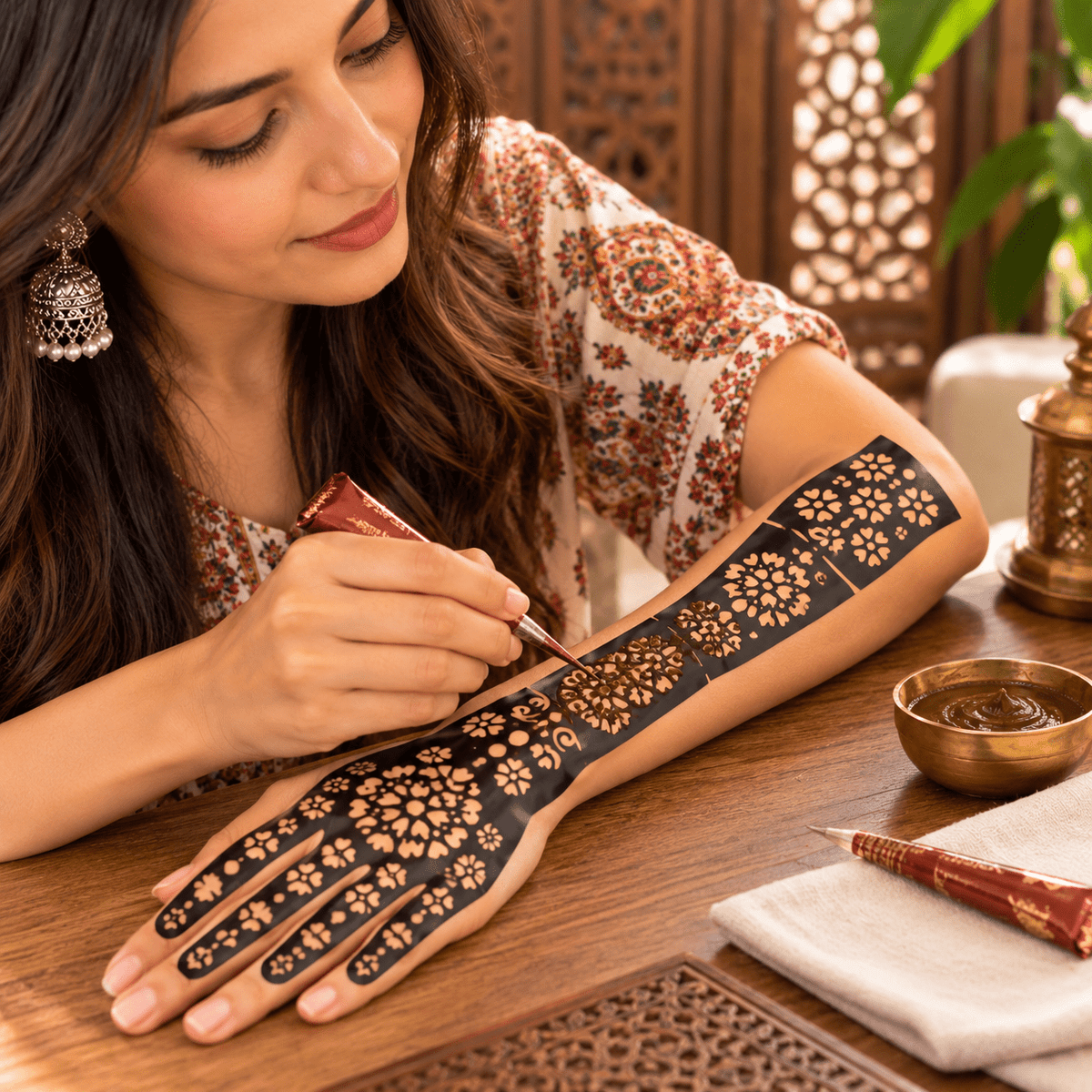 Plantilla de Henna India Mandala Surya – Arte Mehndi Geométrico - BOUTIQUEDELAINDIA