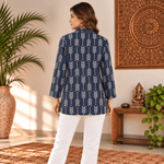 Kurta Corta Azul Oscuro para Mujer Estampado de Flechas KM - BOUTIQUEDELAINDIA