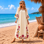 Vestido Blusón Fantasy de Algodón con Flores Bordadas - BOUTIQUEDELAINDIA