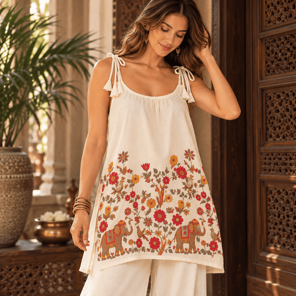 Blusón Aisha Pushpa 100% Algodón con Elefantes - BOUTIQUEDELAINDIA