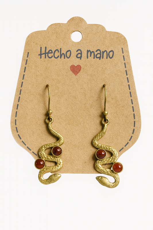 Aretes Artesanales Serpiente con Cornalina