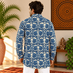 Kurta Corta para Hombre con Estampado de Flores Índigo KH - BOUTIQUEDELAINDIA