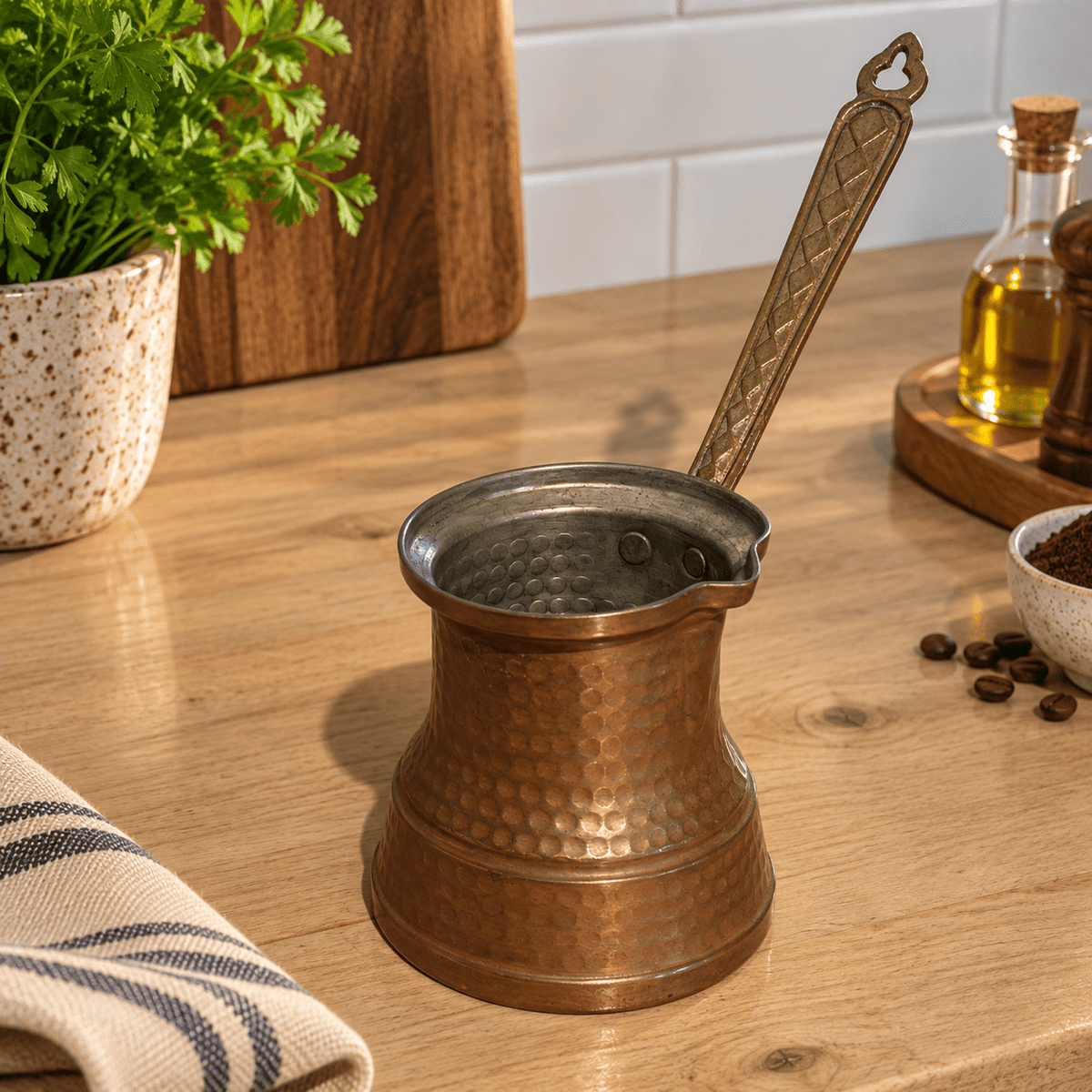 Olla de Cobre Kiran con Mango Artesanal - BOUTIQUEDELAINDIA