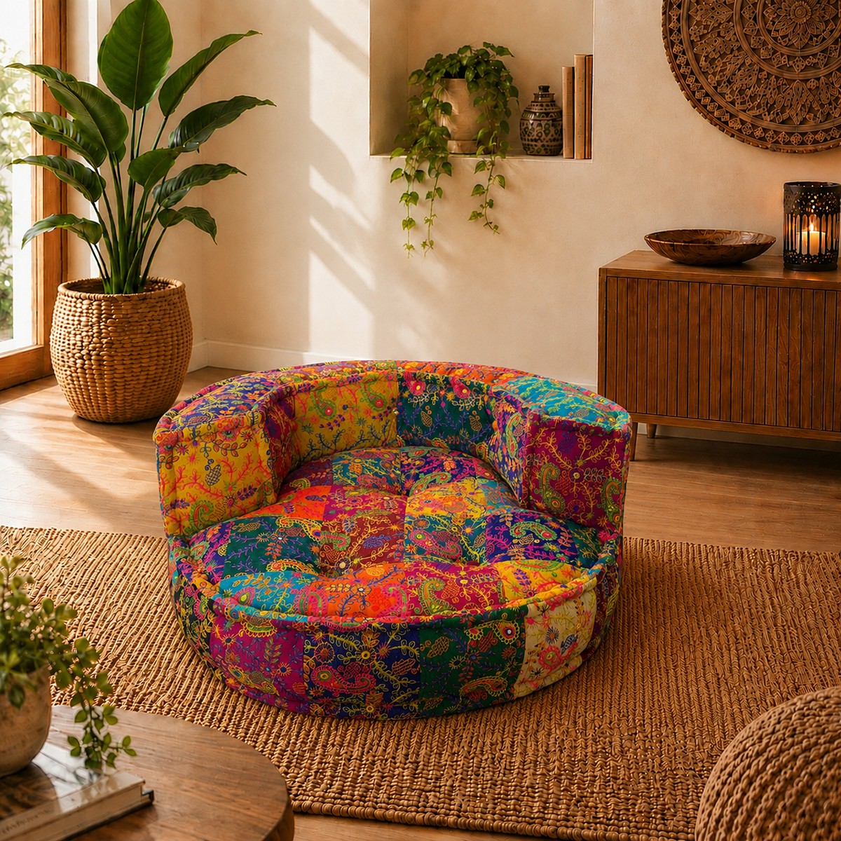 Sofá de Piso Aadhya Étnico Colores Vivos - BOUTIQUEDELAINDIA