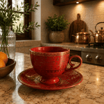 Taza con Plato Egipto Imperial Rojo - BOUTIQUEDELAINDIA