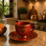 Taza con Plato Nefertari Rojo - BOUTIQUEDELAINDIA