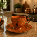 Taza con Plato Bastet Terracota - BOUTIQUEDELAINDIA