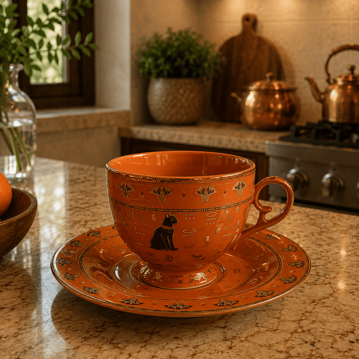 Taza con Plato Bastet Terracota - BOUTIQUEDELAINDIA