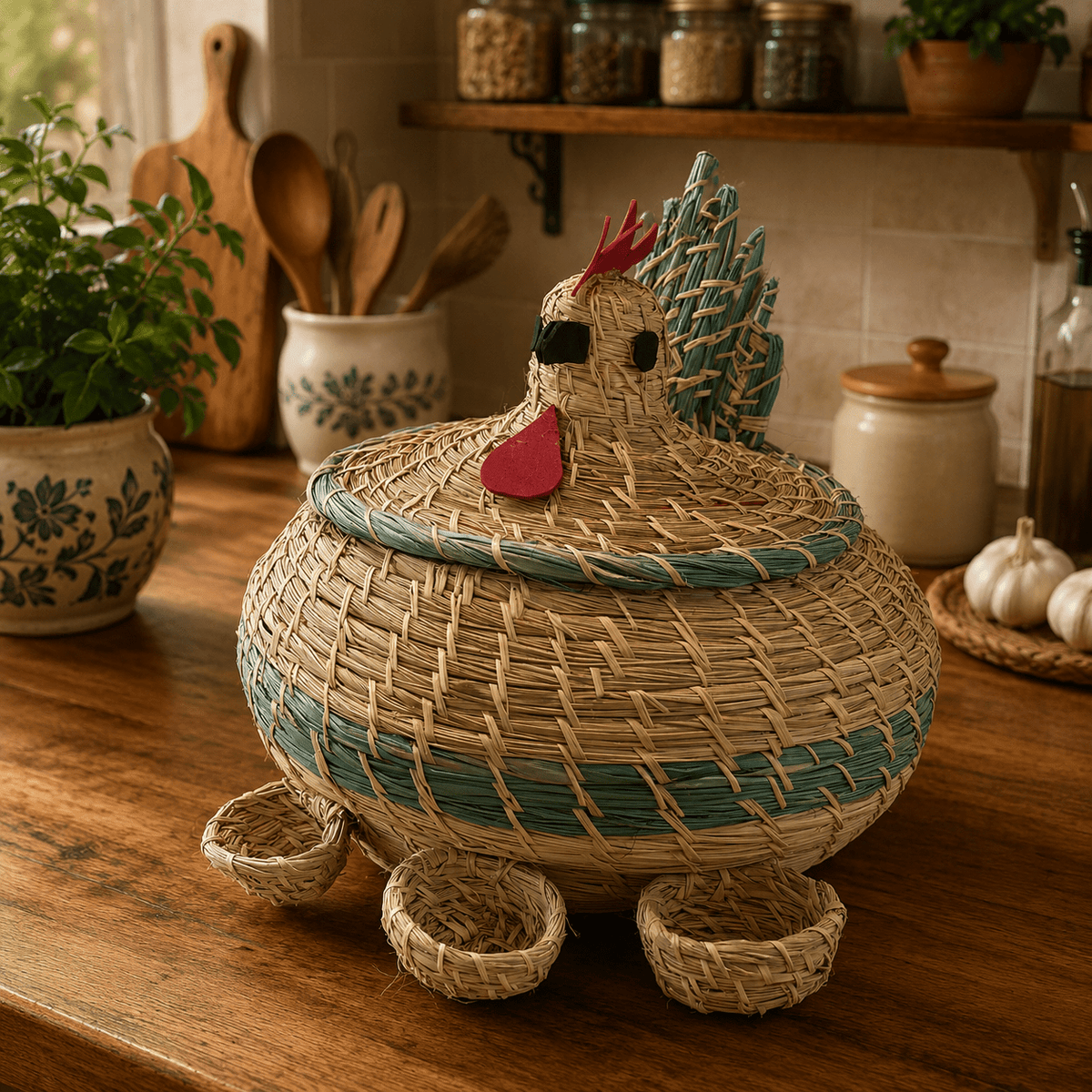 Canasta Artesanal Annapurna Gallina Azul - BOUTIQUEDELAINDIA