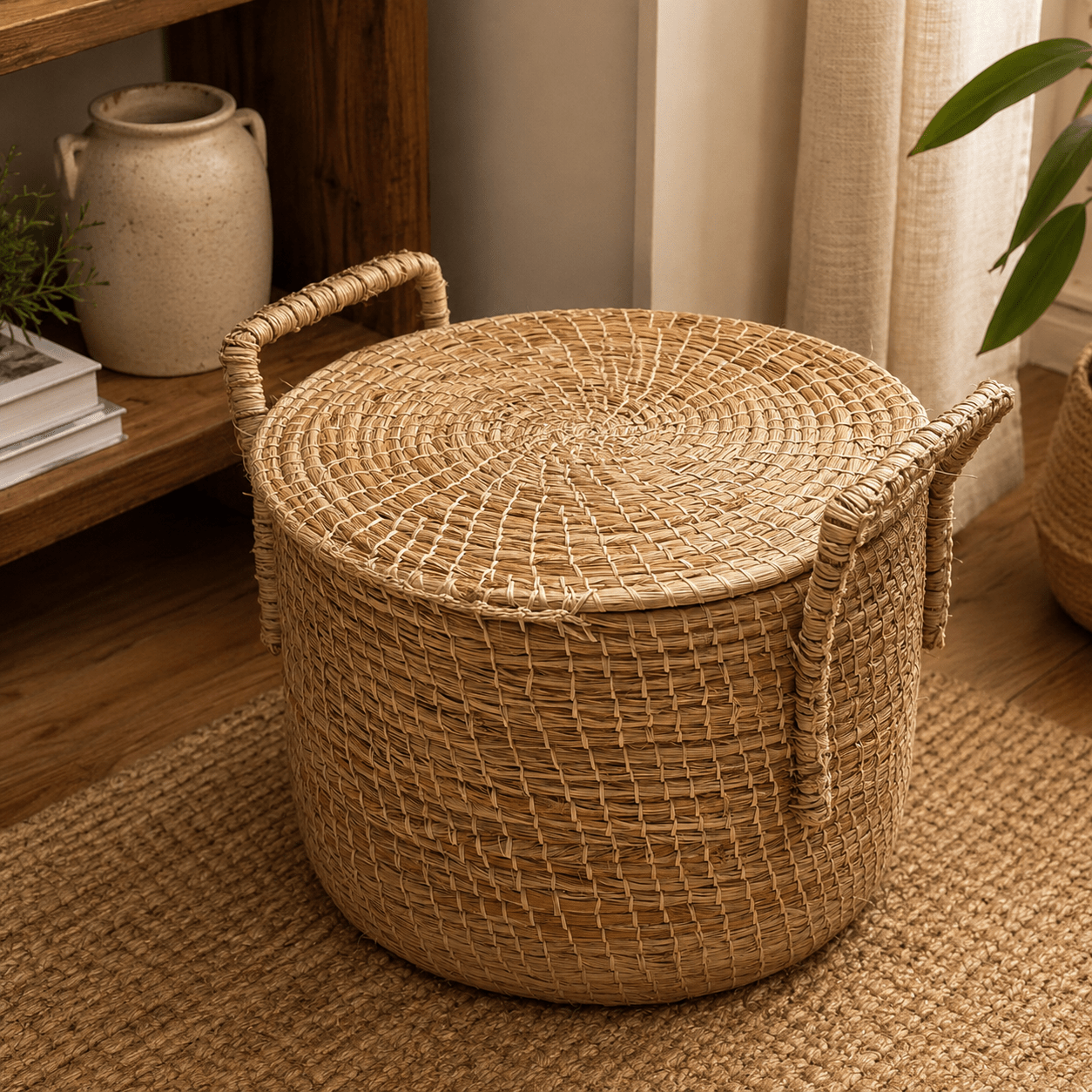 Canasta Artesanal Prakriti con Tapa - BOUTIQUEDELAINDIA
